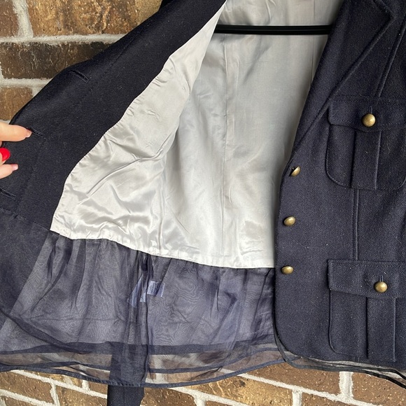 LOFT Navy Blue Mesh Trim Jacket Blazer Wool Blend - Picture 2 of 16